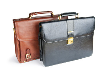 Two leather briefcases isolated on the white