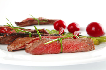 meat and vegetables on white plate