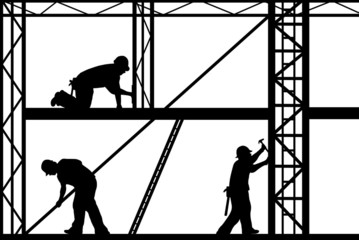 construction workers isolated on white - obrazy, fototapety, plakaty