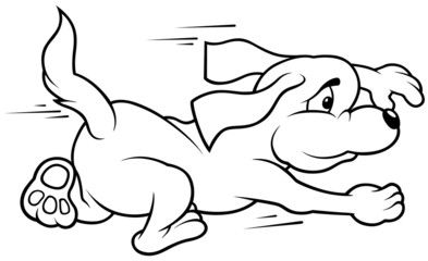 Running Dog - Black and White Cartoon illustration