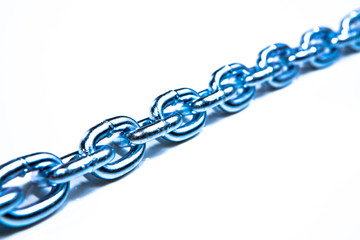 Links of a metal chain on a white background