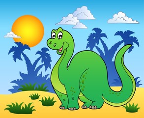 Dinosaur in prehistoric landscape