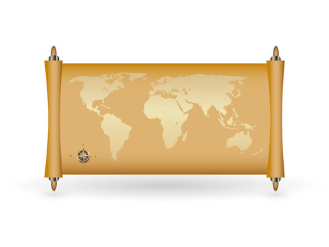 world map on papirus with gold fill, vector illustration