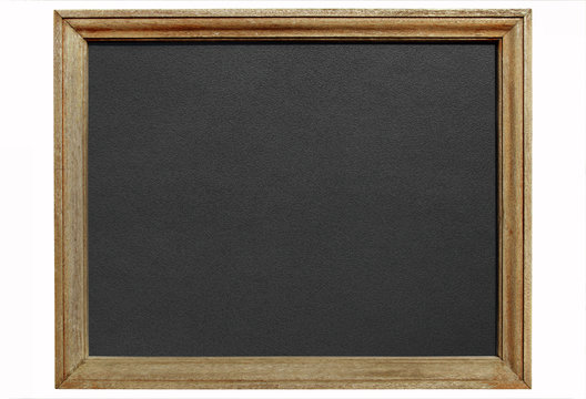 Old blackboard with wooden frame isolated white background.