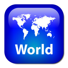 "WORLD" Button (business travel global international trade map)