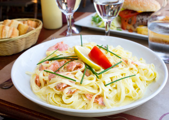 tasty pasta with salmon