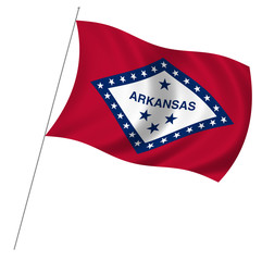 Flag of Arkansas with pole flag waving over white background