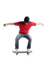 Young active skateboarder jumping