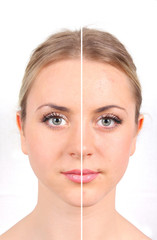 Woman's face on white background
