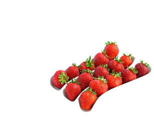 Three rows of strawberries on white in furrows of white dish