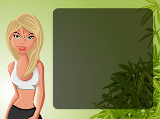 Beautiful cartoon blond woman in Fitness outfit