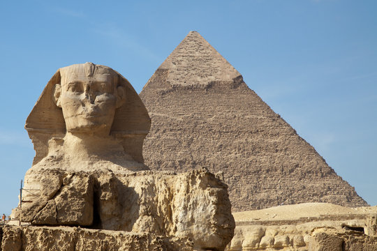 Sphinx and pyramid of Keops in Giza