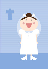 Fröhliches Mädchen feiert Erstkommunion