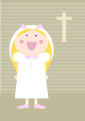 Fröhliches Mädchen feiert Erstkommunion