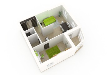 3d interior design on a white