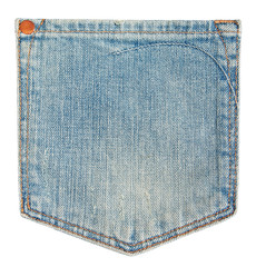 Blue jeans pocket isolated on white .