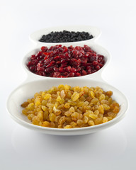 raisins, dried cranberries and dried blueberries