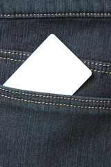 Blank card in the back pocket of jeans