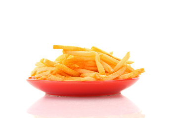 fried potatoes on the plate  on white background