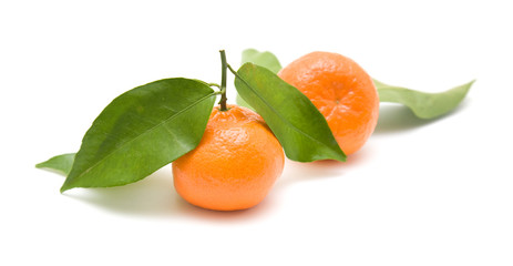 clementines with leaves, isolated on white background