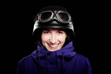 girl with helmet and goggles