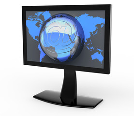Black monitor with a globe and a sign on the screen email