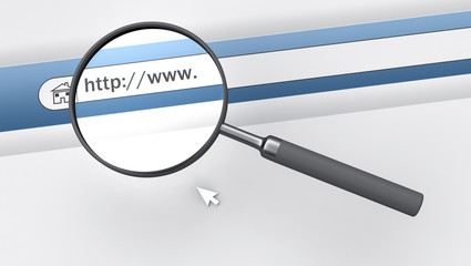 A search engine browser window with a magnifying glass