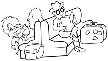 Waiting Room - Black and White Cartoon illustration