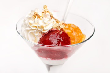 fruits sorbet with vanilla ice cream