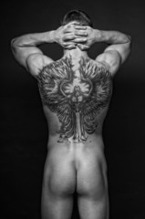 Fototapeta na wymiar Moael with angel tattoo