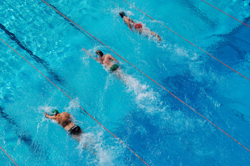Aerial view swimming race