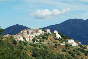 Fototapeta na wymiar The small village of Riventosa on a hill, Corsica