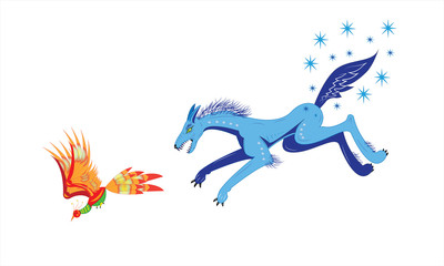 Wolf and bird or winter and autumn.