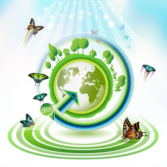 Green earth with butterflies and concentric stripes