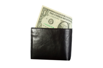 black leather wallet with dollar