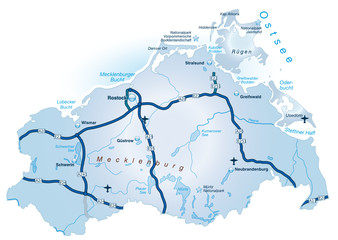 Mecklenburg-Vorpommern mit Autobahnen - obrazy, fototapety, plakaty