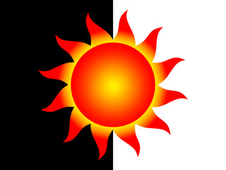 Symbol of the sun on a white-and-black background