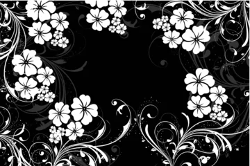 Crédence de cuisine en verre imprimé Fleurs noir et blanc fond vintage noir