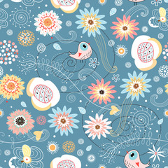 seamless floral pattern with birds