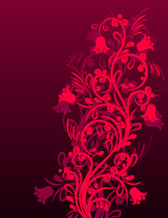 Beautiful red floral ornate background with stylized flowers