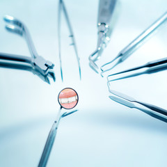 Angled mirror and dental instruments ,beautiful smile reflection