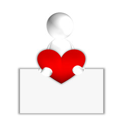 human with red heart and empty board