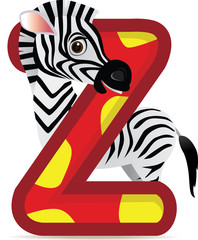 animal alphabet Z with Zebra cartoon