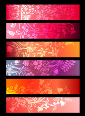 Red horizontal floral ornate banners with stylized plants