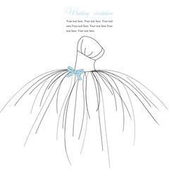 Wedding invitation card, dress with blue bow