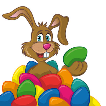 osterhase in eierhaufen