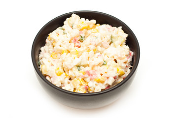crab meat salad on white background