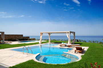 Swimming pool at luxury villa, Crete, Greece