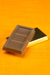 chocolate bars wrapped in the orange fabric