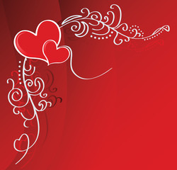 Hearts of love, corner vector illustration with swirls